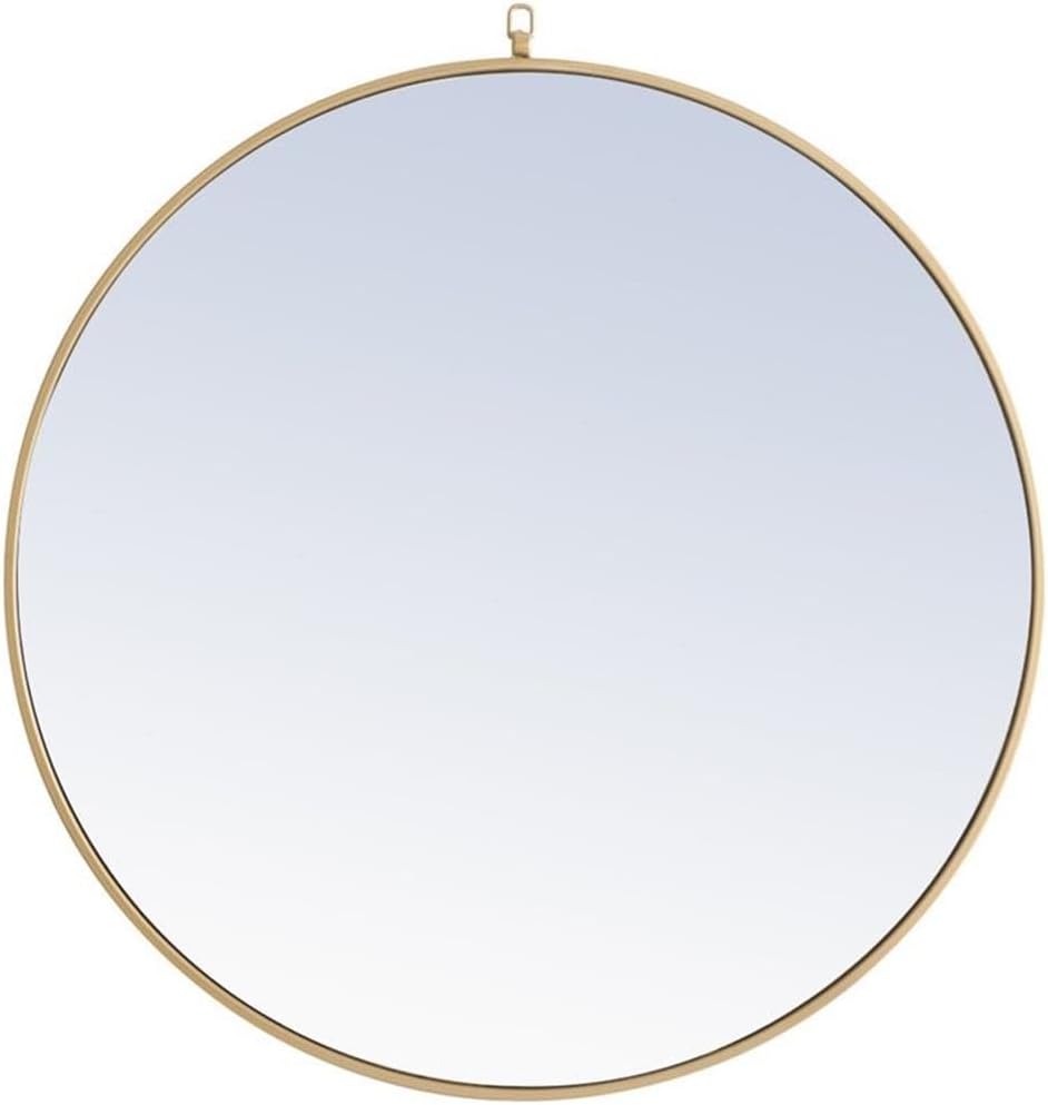 Elegant Decor Rowan 36" Round Metal Frame Hooked Mirror in Brass