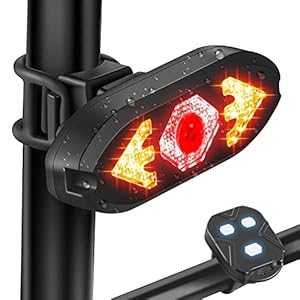 Smart Bike Tail Light USB Rechargeable Bicycle Turn Signals with Remote Control Rear Bike Light Waterproof Safety Warning Back Lights Bike Alarm for Night Riding Mountain