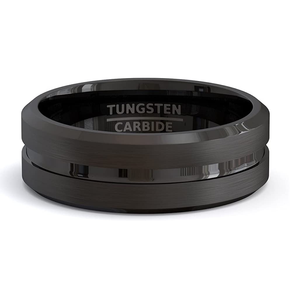ZENSE - Bague homme en acier noir mat avec rainure ZR0170