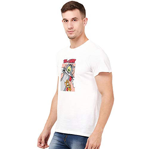 Image of Free Authority Tom & Jerry Printed Regular Fit White Cotton Men's T-Shirt