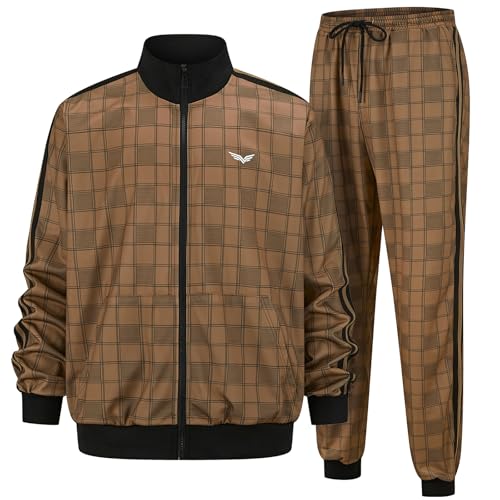 YuDanae Mens Tracksuit 2 Piece Plaid Sweatsuits Full Zip Set Men Jogger Sweat Suits Jacket Pants Jogging Outfits