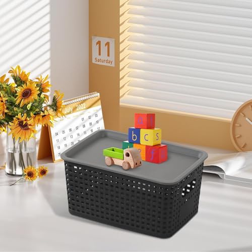 Panier tissé avec couvercle bac de stockage empilable portable