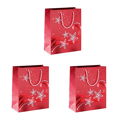 Creative Product Sigel GT108 Christmas Gift Bag Small, Design 'Wave', 17.5 x 23 x 10 cm, 3 Pieces, Premium-Edition with hot foil Embossing in Glossy red and White