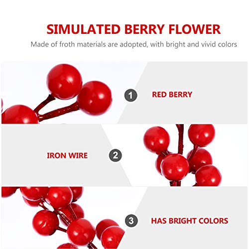 NUOBESTY 20pcs Artificial Red Berry Picks Christmas Burgundy Holly Berry Picks Floral Twig Stems for DIY Xmas Tree Decorations Crafts Wedding Party - Image 2