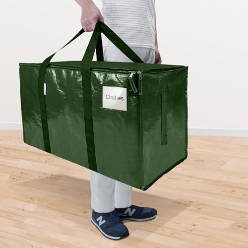 Image of TICONN 2 Pack Extra Large Moving Bags Heavy Duty with Zippers & Carrying Handles, Durable Storage Bags Moving Boxes for Closet Organizers and Storage (2 Pack, Olive)