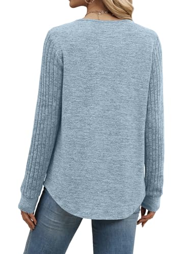 WIHOLL Sweaters for Women V Neck Long Sleeve Tunic Tops Sleeve Patchwork Shirts Loose Fit Sweaters Fall Winter Clothes S-3XL - Image 6