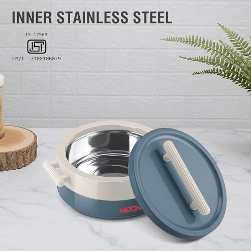 Image of MILTON Valenza 2000 Insulated Inner Stainless Steel Casserole for Roti, 1900ml | Hot Box for Kitchen | Keeps Food Hot & Fresh | BPA-Free, Durable & Easy to Carry | Hot Pot with Lid for Home,Blue Stone