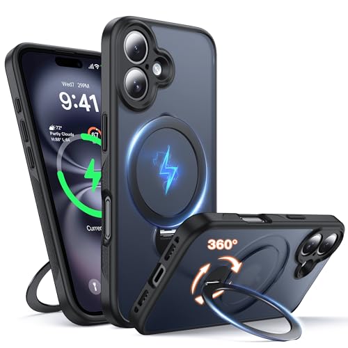 Coque iPhone 16 anti-chute à béquille intégrée pour trajets et bureau