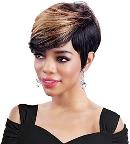 Beweig Short Black Pixie Cut Wig with Blonde Bnags Synthetic Natural Hair Wig for Daily Use