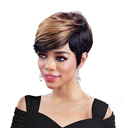 Beweig Short Black Pixie Cut Wig With Blonde Bnags Synthetic Natural Hair Wig For Daily Use #TOP8