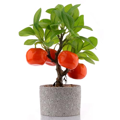 Woration Artificial Potted Plants Fake Orange Tree Bonsai Decoration Faux Citrus Fruit Greenery with...