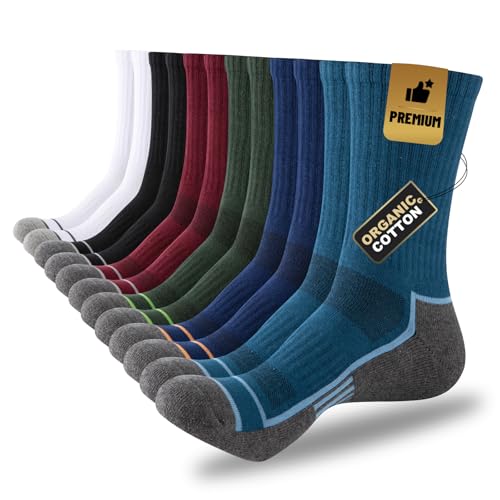 Find the Best Men's Cotton Crew Socks for Comfort 14 COOPLUS Mens Cotton Cushioned Crew Socks Athletic Running Moisture Wicking Performance Work Boot Socks for Men 6 Pairs