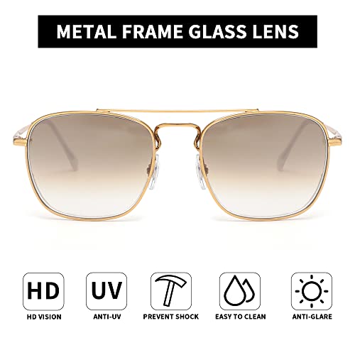 Image of JIM HALO Retro Square Aviator Sunglasses Premium Glass Lens Flat Metal Eyewear Men Women