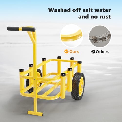 Bonnlo Carrinho de pesca de praia, carrinho de praia com pneus grandes sem ar de 30 cm, reboque de p