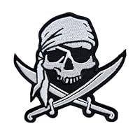 3.5\" Embroidered Pirate Skull Iron On Patch | Decorative Pirate Skull Flag Horror Halloween Applique Iron On/Sew On Patches for Clothing, Hats, Clothes, Backpacks, Holes, Jackets