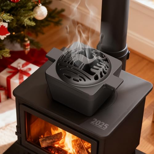 Wood Stove Steamer, Wood Stove Humidifier, Woodstove Steamer, Cast Iron Humidifier for Wood Stove 2.7 Quart Large Capacity Rust Resistant, Matte Black & Moose