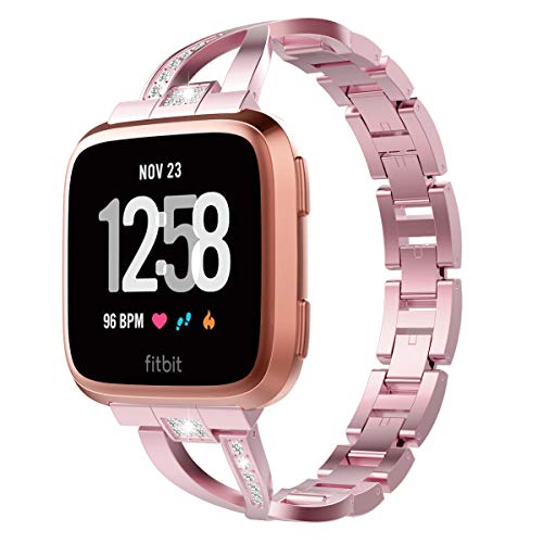 TiMOVO Cinturino Orologio per Fitbit Versa/Versa Lite/Versa 2 in Acciaio da con Sgancio Rapido, Accessori Orologio Fitbit Versa/Versa Lite/Versa 2, Cinturino per Accessori Smartwatch - Rosa