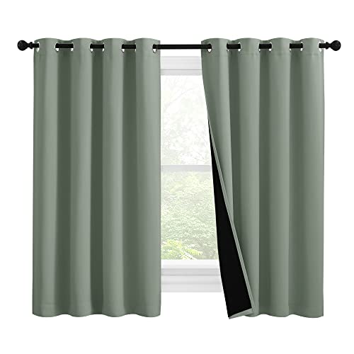 Image of NICETOWN 100% Blackout Curtains 57 inches Long, Double-Deck Completely Blackout Window Treatment Thermal Insulated Lined Drapes for Small Window (Greyish Green, 1 Pair, 55 inches Width Each Panel)