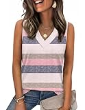 Zeagoo Womens Tops Casual Striped Summer Tops 2026 Loose V Neck Sleeveless Shirts Boho Outfits Clothes