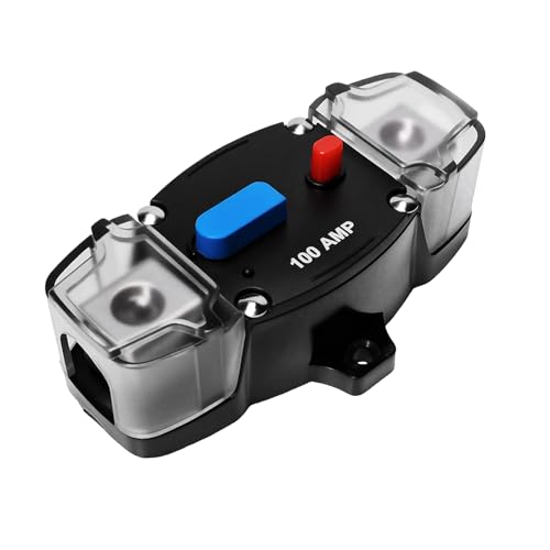 YSFER Car Circuit Breaker Manual Reset, 12-48V 100A Audio Inline Fuse Holder with Reset Button, 0-8 Gauge Stereo Inverter Fuse Block Circuit Breaker for Car RV Truck Marine