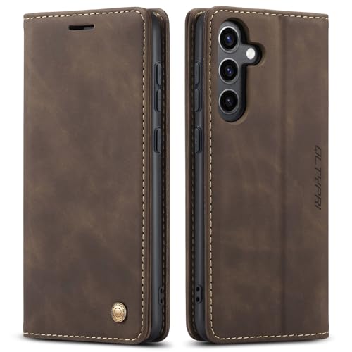 QLTYPRI Case for Samsung Galaxy S24 Plus, Vintage PU Leather Wallet Case Card Slot Kickstand Magnetic Closure Shockproof Flip Folio Case Cover for Samsung Galaxy S24 Plus - Coffee Brown