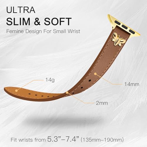Image of JR.DM Slim Leather Bands Compatible with Apple Watch Band 38mm 40mm 41mm 42mm 44mm 45mm 46mm 49mm, Genuine Leather Band with Charms, Feminine Design for Iwatch Ultra SE Series 11 10 9 8 7 6 5 4 3 2 1