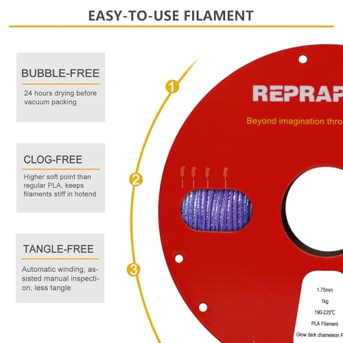 Image of RepRapper Purple Glitter Glow Dark PLA Filament, Chameleon Shiny Color Change 1KG PLA Filament 1.75mm, Gradient Sparkle Colorshift Laser Series 3D Printer Filament for 3D Printer