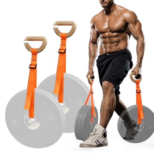J Bryant Farmer Walk Handles with Reinforced Wooden Grip & Adjustable Heavy-Duty Straps Strength...