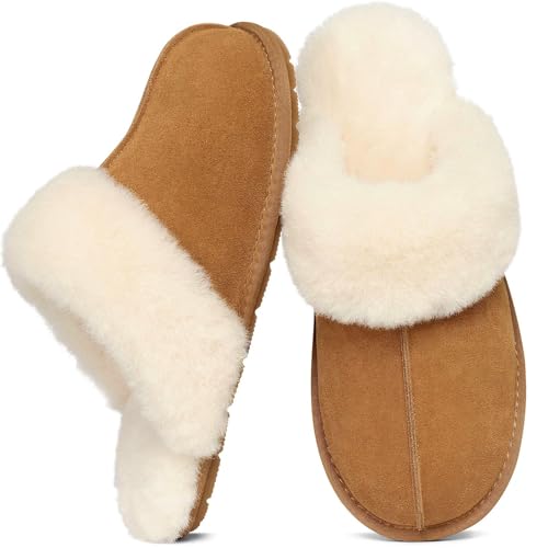 KIDMI Genuine Leather Fuzzy Winter Slippers