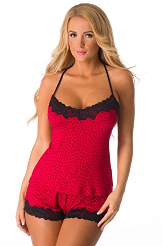 Velvet Kitten Wandering Hearts Cami Short Set 565314 Medium Red/Black #TOP1