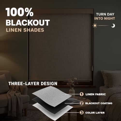 Image of Story@Home 100% Blackout Roller Blinds for Windows W 3 ft x H 7 ft | UV Protection & Thermal Insulated Fabric | Privacy Window Shades for Home & Office - Dark Grey