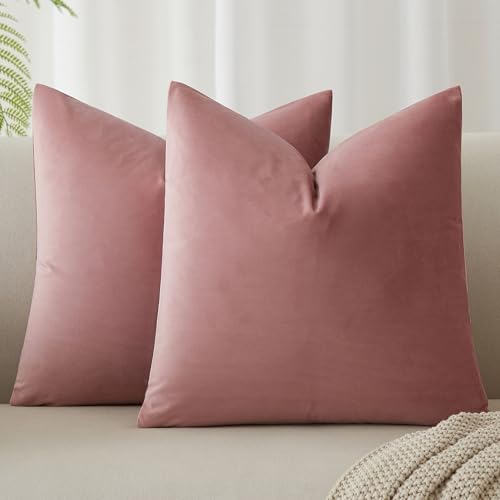 Image of JUSPURBET 16x16 Decorative Velvet Throw Pillow Covers Set of 2,Pink Purple | Modern Soft Cushion Covers Cases with Hidden Zipper for Couch Sofa Bed Living Room Bedroom Home Decor