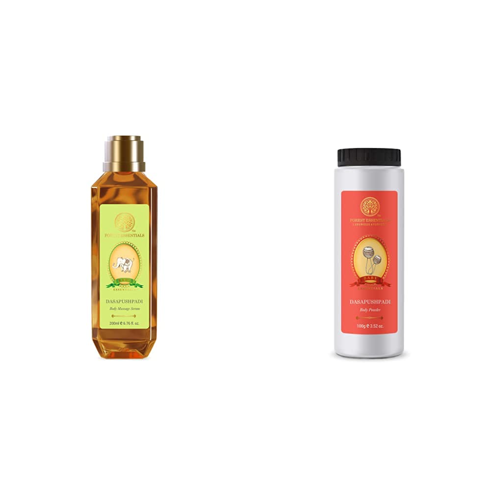 Forest Essentials Dasapushpadi Baby Body Massage Serum, 200ml & Dasapushpadi Baby Body Powder, 63.4 oz