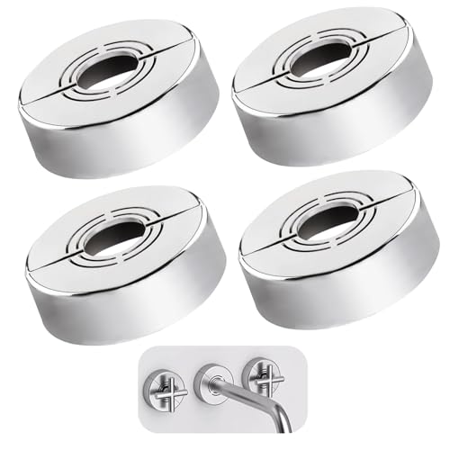 Lot de 4 Rosace Mitigeur Douche 3 Tailles en 1, Cache Tuyau Ø20/Ø25/Ø33 mm, Rosace Robinet Divisée pour Raccords de Plomberie, Accessoire Pratique pour Salle de Bain...