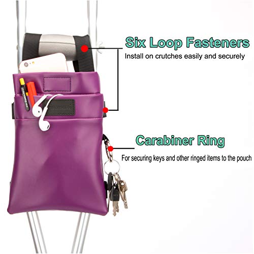 Crutch Bag Universal Crutches Accessory Crutch Carryon Pouch (Purple, Pu Leather)