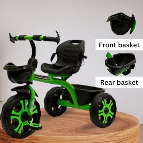 Image of Maanit Kids Tricycle with Rear & Front Basket | Comfortable Cushioned Seat with Safety Belt | Baby Trike for Boys & Girls Ages 2 to 4 Years | Sturdy & Safe Tricycle