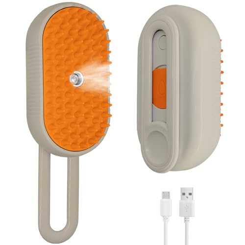 Image of Steam Brush 4 in 1 for Shedding, iRboWou Rechargeable Cat Brush with Steam, Anti-Static for Pet Massage, Cleaning, Shedding and Combing- Cream