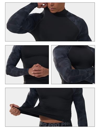 LANBAOSI 3 Pack Mens Mock Turtleneck Compression Shirts Long Sleeve Sun Protection Shirts Cooling Workout Gym Tops Undershirt4