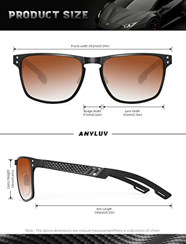 Image of ANYLUV Polarized Sunglasses for Men Rectangular Classic Al-Mg Metal Frame Sun Glasses Mens Sunglasses with UV Protection