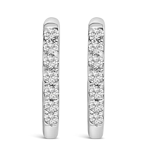 10K White Gold 1/4 Cttw Diamond Double Sided Huggie Hoop Earrings