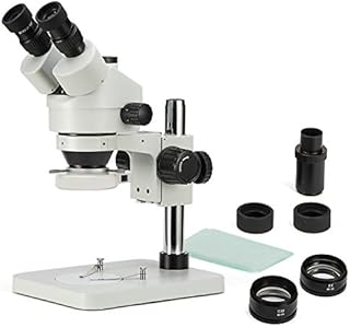 SWIFT Digital Professional Trinocular Stereo Zoom Microscope,WF10X Eyepieces,3.5X-90X Magnification,0.7X-4.5X Zoom Objective,56-Bulb LED Ring Light, 0.5X 2.0X Additional Objectives,Table Pillar Stand