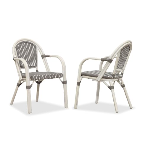 Image of PURPLE LEAF Patio French Bistro Armchairs Set of 2, White Finish, Gray