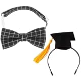 POPETPOP Sombrero de Graduación Diseño y Elegante con Pajarita para Mascotas Material Seguro y Cómodo, Adecuado de Graduación y Gatos