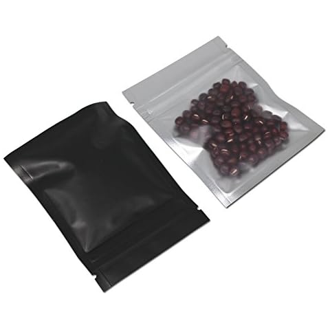 100pcs 7.5x10cm (3x3.9 inch) Matte Black Zipper Lock Pouches Mylar Bags Smell Proof Foil Metallic Airtight Bags Front Clear Resealable Aluminum Foil Grocery Pack for Zip Food Storage Pouch Lock Cover