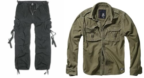 Chemise Olive XL et Veste Brandit Mous Noir XL : Ensemble Prêt-à-Porter Masculin