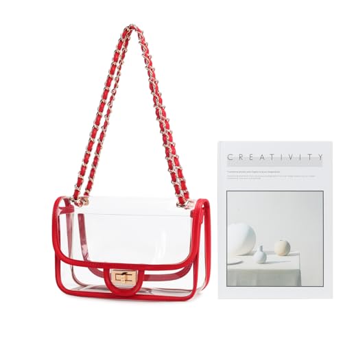 Image of Womens PVC Clear Purse Handbag with Chain Stadium Approved Clear Bag See Through Bag for Working and Concert