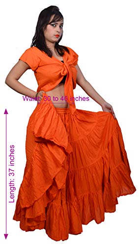 Wevez Women's Gypsy 25 Yard Solid Color Cotton Skirt, One Size, Orange - Thumbnail 2