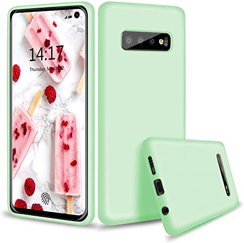 Image of DIZORO Liquid Silicone Case with Microfiber Coushioning Compatible for Samsung Galaxy S10 Shockproof Slim Back Cover, Gel Rubber Full Body Protection - Mint Green