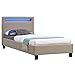 IDIMEX Lit Simple pour Adulte ou Enfant Molina Couchage 90 x 190 cm avec sommier 1 Place pour 1 Personne, tête de lit avec LED intégrées, revêtement en Tissu Beige