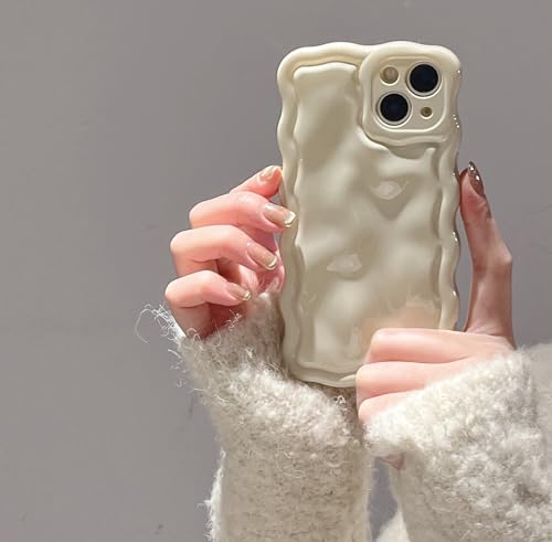 FABSPARK for iPhone 15 Pro Max,3D Meteorite Bubble Wavy Case,Cream White